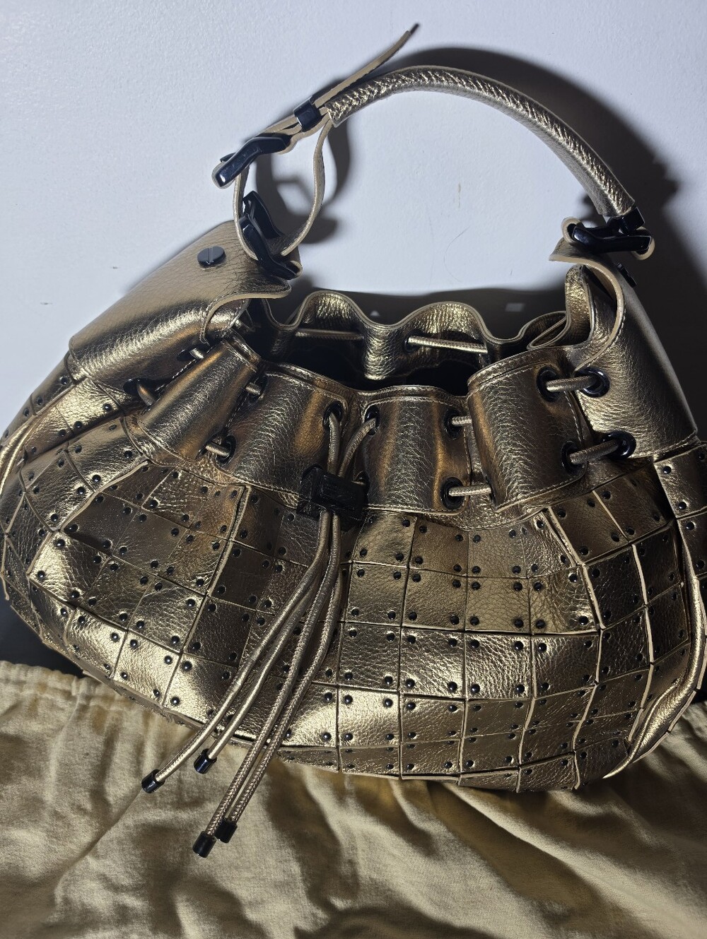 Rare Never Worn Burberry Prorsum Studded Warrior Gold Bag
